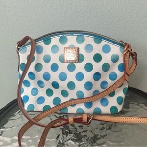 Dooney & Bourke small purse blue polka dot crossbody  9” wide